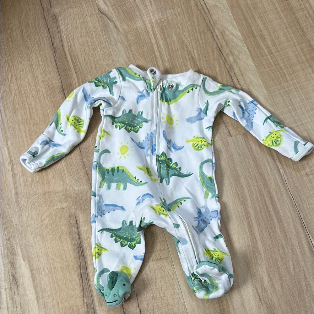 Carter's White and Green Dinosaur Footie One Piece